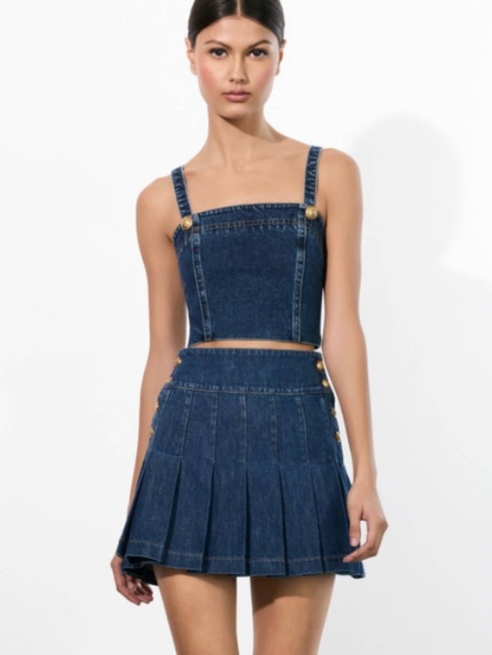 Alice And Olivia Denim Pleated Mini Skirt Size 27 - Picture 1 of 8